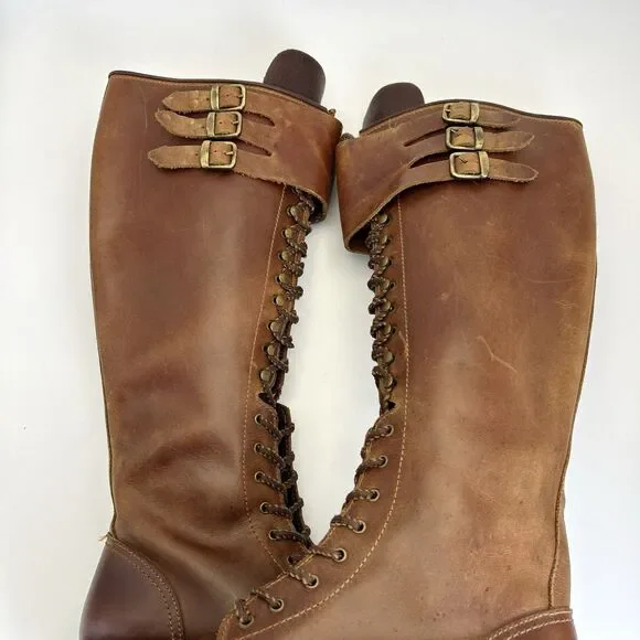 Vintage Tall Riding Boots Women’s Sz 9.5 Brown Leather Equestrian Patina Italian - Picture 3 of 9